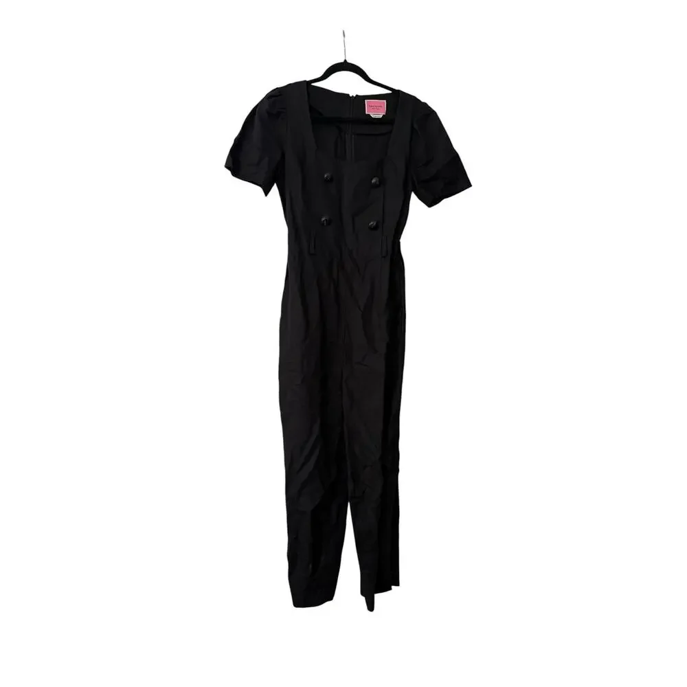 Kate Spade Linen Blend Jumpsuit Black Size 6 Double Breasted $328 Retail
